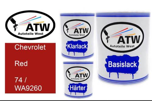 Chevrolet, Red, 74 / WA9260: 1L Lackdose + 1L Klarlack + 500ml Härter - Set, von ATW Autoteile West.